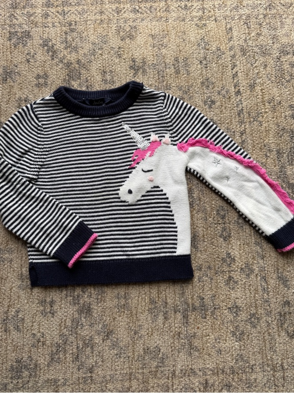 Joules Navy & White Striped Unicorn Sweater with Pink Mane